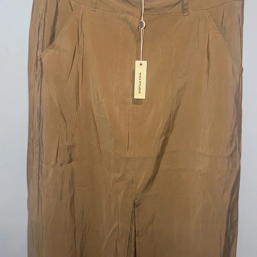Max Studio Tan Pleated Maxi Skirt for Casual Wear